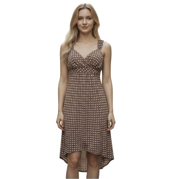 BCX Dress Womens Size 9 Brown White Polka Dot Sleeveless High Low Made USA Retro - Picture 12 of 12